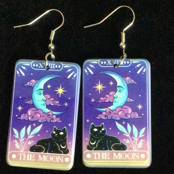 The Moon Tarot Card Drop Earrings New Acrylic - Picture 1 of 5